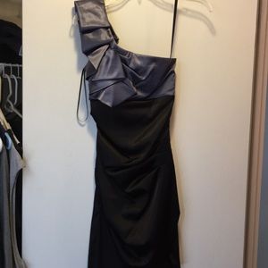 Black and grey one shoulder dress